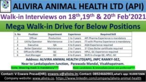 Alivira Animal Health walk in drive for Maintenance - Pharma Dekho