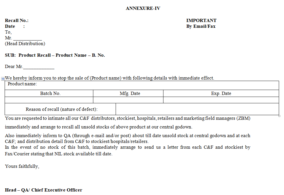 Sop For Product Recall In Pharmaceutical Industry - vrogue.co