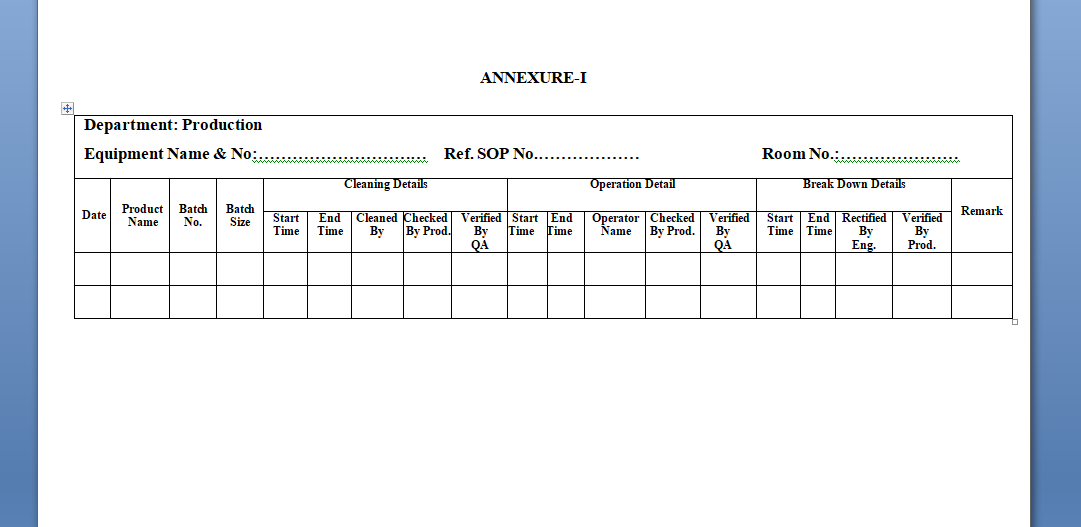sop for equipment log card Pharma Dekho