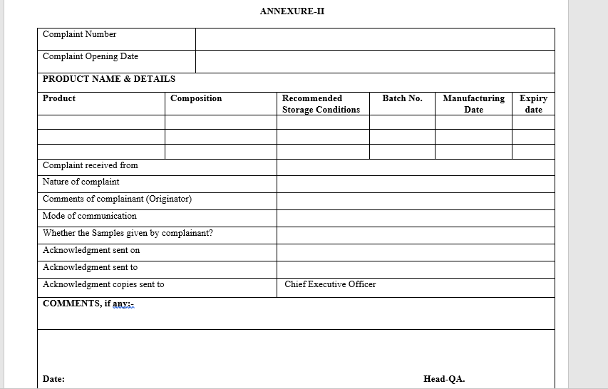 sop for handling of market complaint in pharma - Pharma Dekho