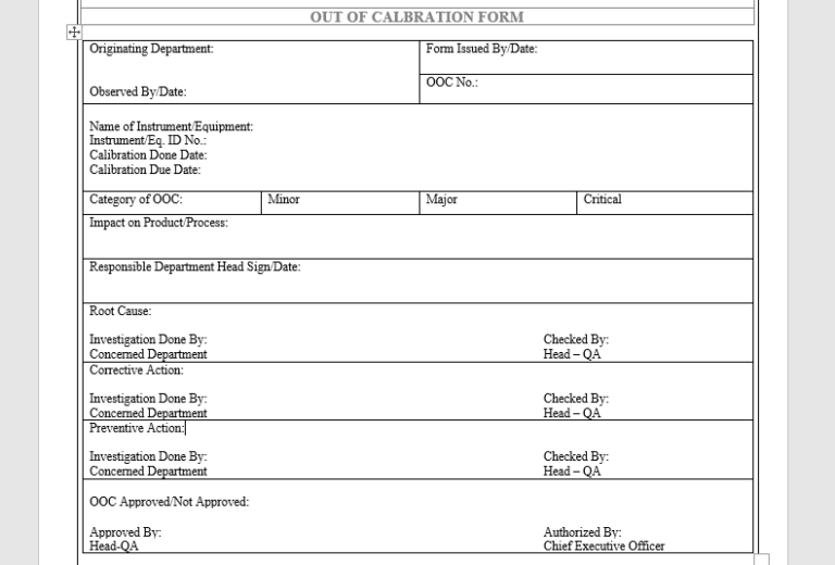 sop for out of calibration - Pharma Dekho