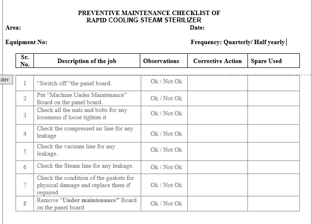 STEAM STERILIZER MAINTENANCE visual data 8