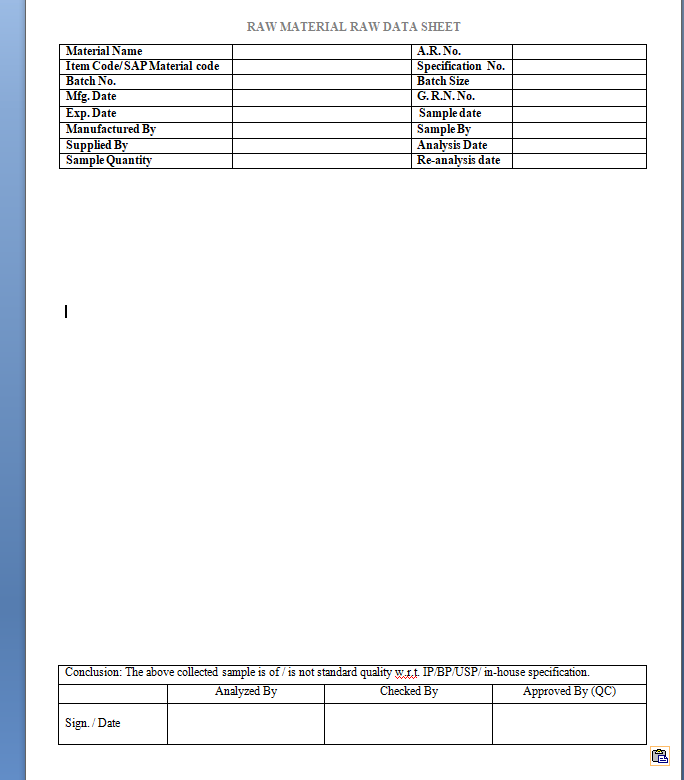 sop for preparation of raw material in process finish product packing ...