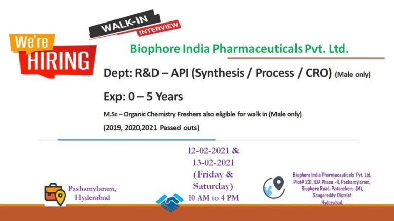 Biophore India Walk In Interview - Pharma Dekho