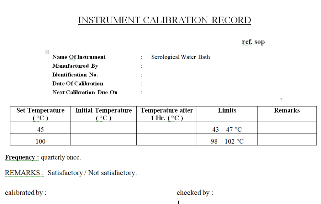 sop for operation and calibration of serological water bath - Pharma Dekho