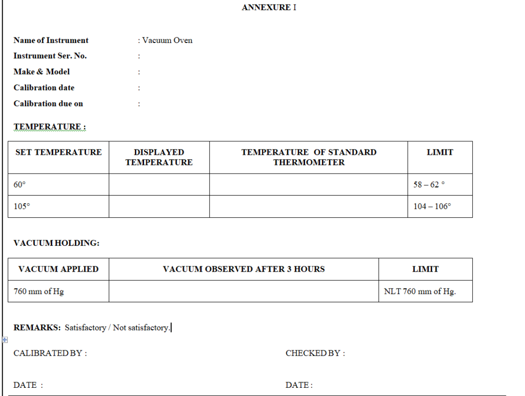 Sop for Operation and calibration of vacuum oven - Pharma Dekho