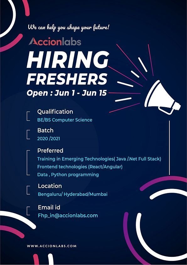 Accion Labs walk in for freshers Pharma Dekho