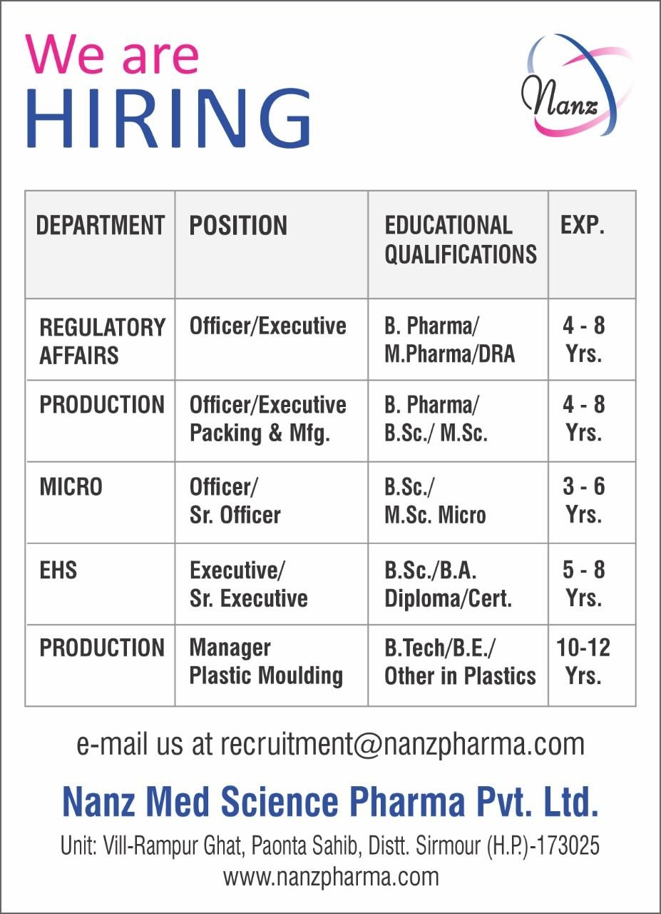 Nanz Medscience Pharma walk in drive - Pharma Dekho