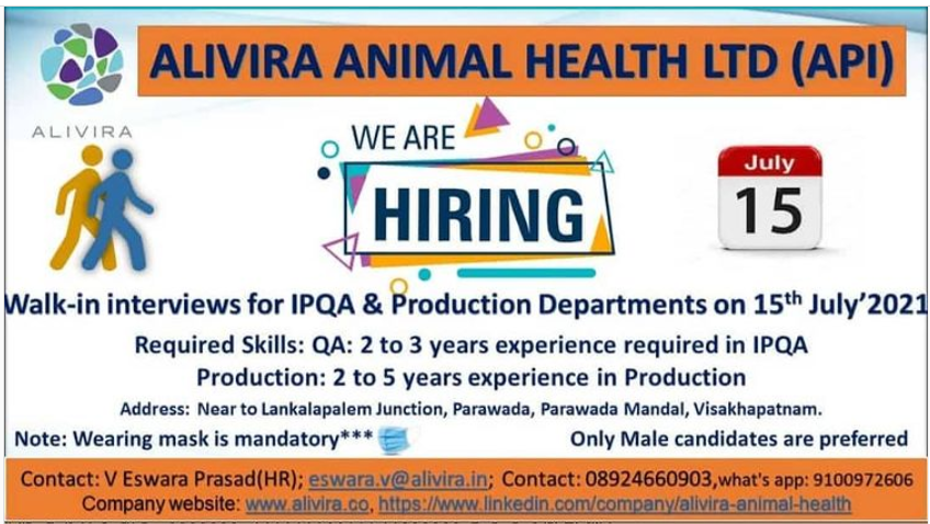 Alivira Animal Health walk in drive - Pharma Dekho Alivira Animal Health walk in drive - Pharma Dekho