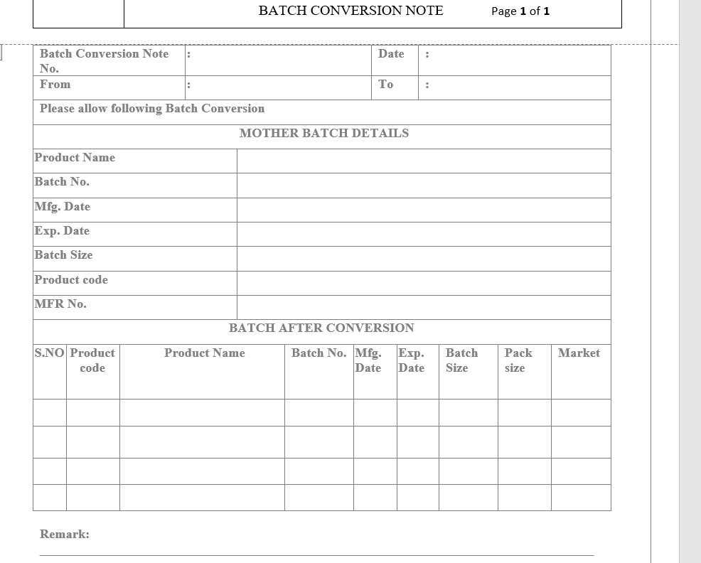 sop for batch conversion note Pharma Dekho