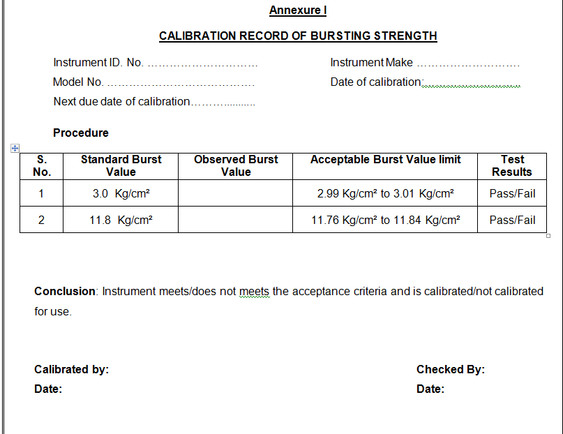Operation and calibration of bursting strength - Pharma Dekho